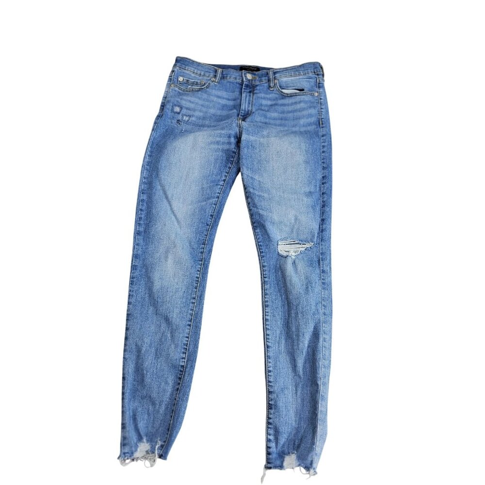 Banana Republic Skinny Jean Women 30 / 10 Blue Distressed Stretch Denim Mid Rise